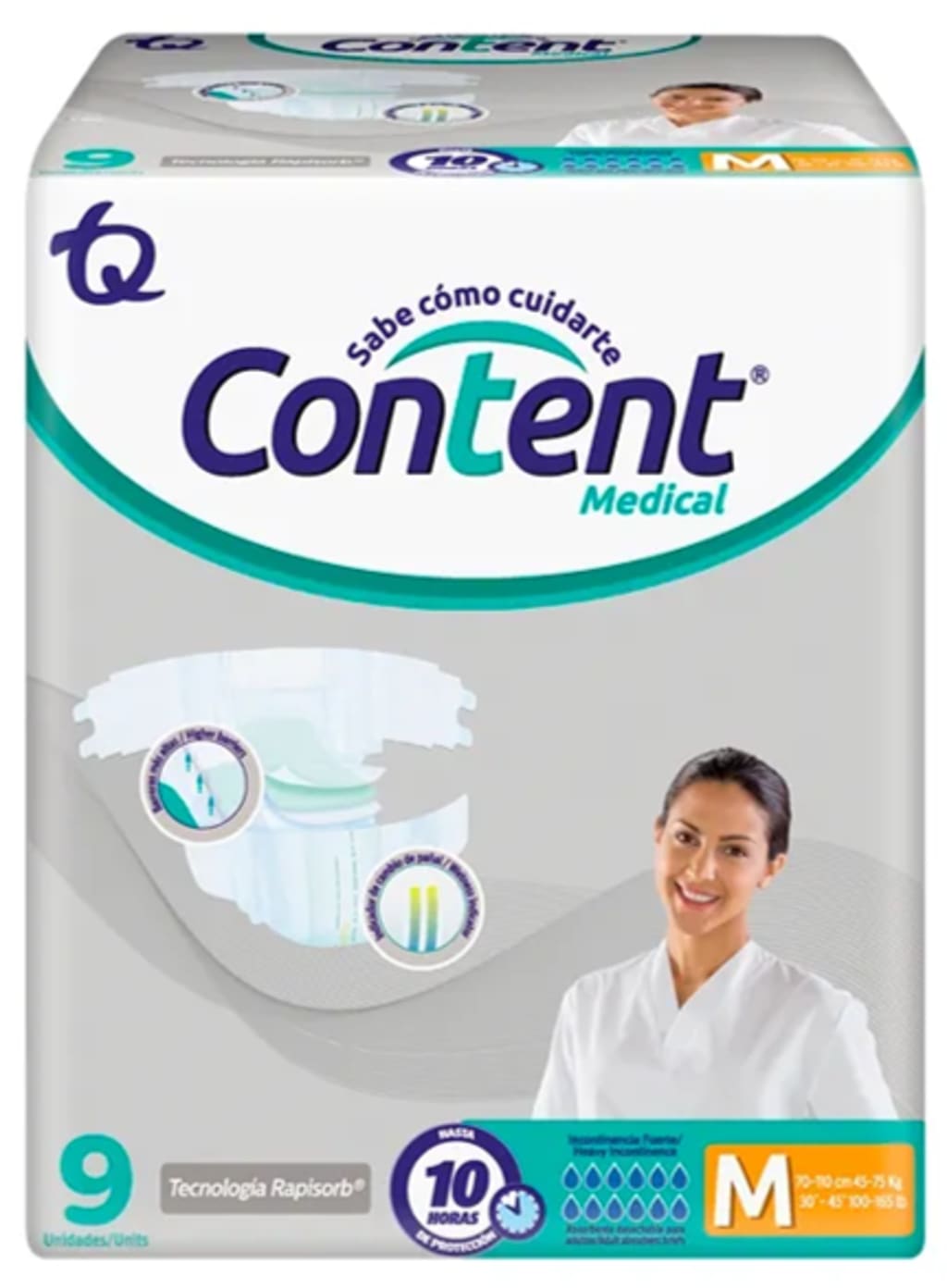 CONTENT PAÑAL INCONTINENCIA MEDIANO (M) 9 UNDS x 8 PAQ