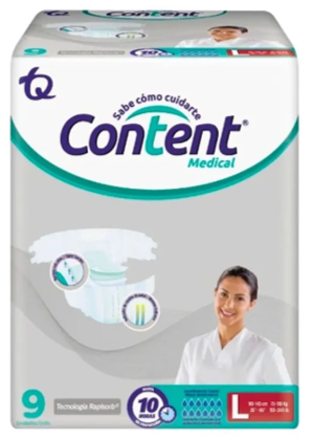 CONTENT PAÑAL INCONTINENCIA GRANDE (L) 9 UNDS x 8 PAQ