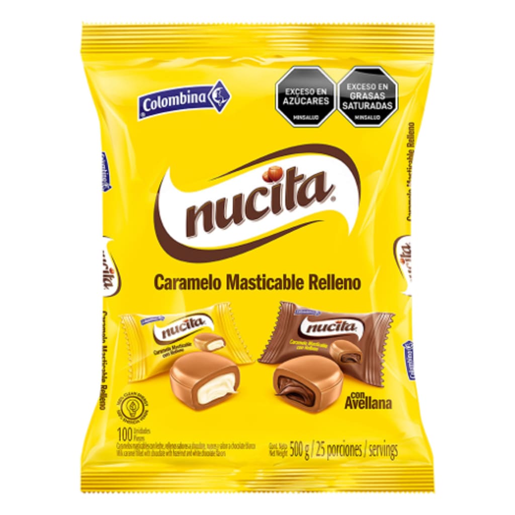 CONFITE NUCITA MASTICABLES RELLENOS AVELLANA 100 UNDS x 16