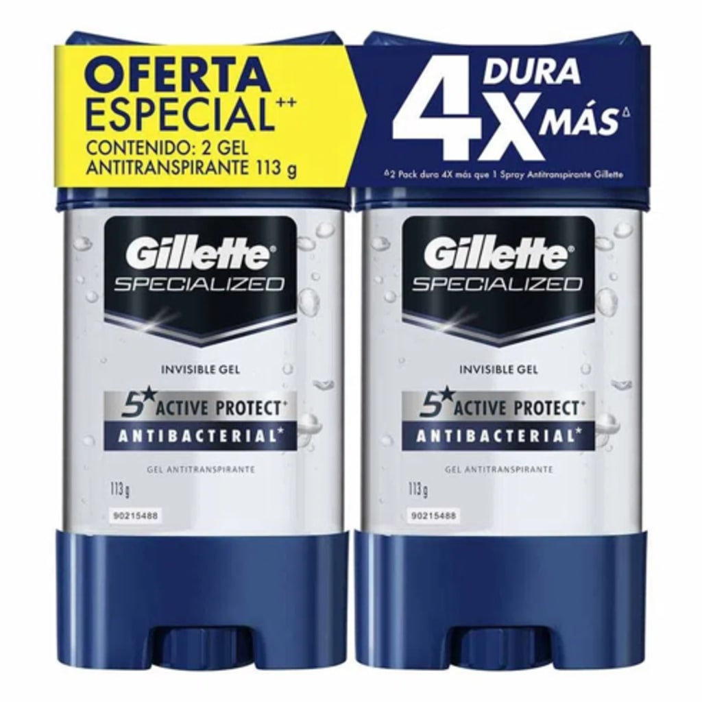 DESODORANTE GILLETE GEL 3X ANTIBACTERIAL 113 GRS x 2 $ESP