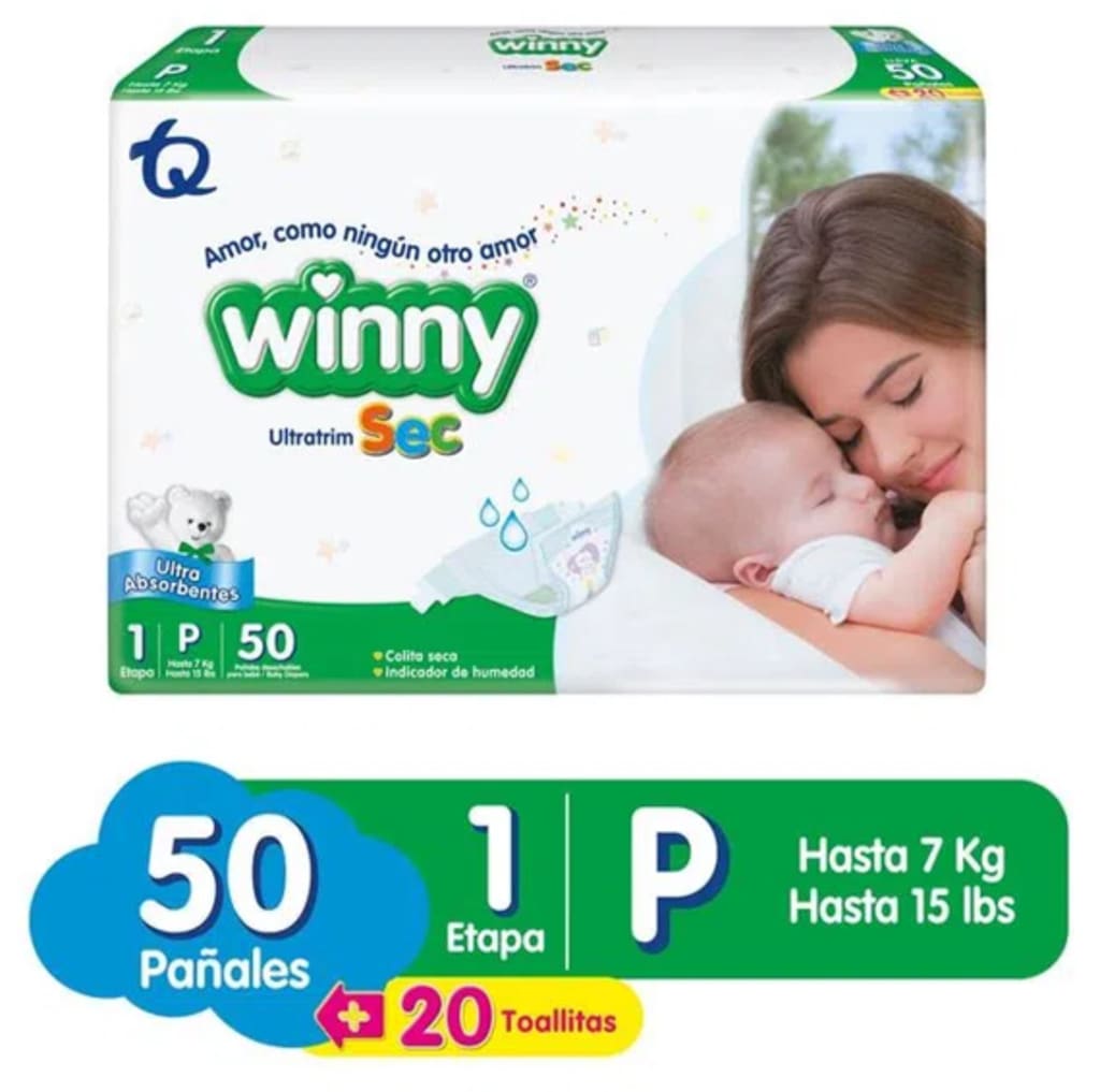 PAÑAL WINNY ULTRATRIM SEC VERDE E1 50 UNDS x 4