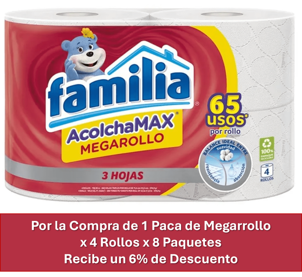 PAPEL FAMILIA ACOLCHAMAX MEGA x 4 ROLLOS x 8 (6% DESCUENTO)