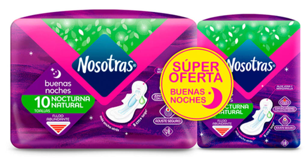 TOALLA NOSOTRAS BUENAS NOCHES NATURAL 10 UNDS + 4 BNN x 18