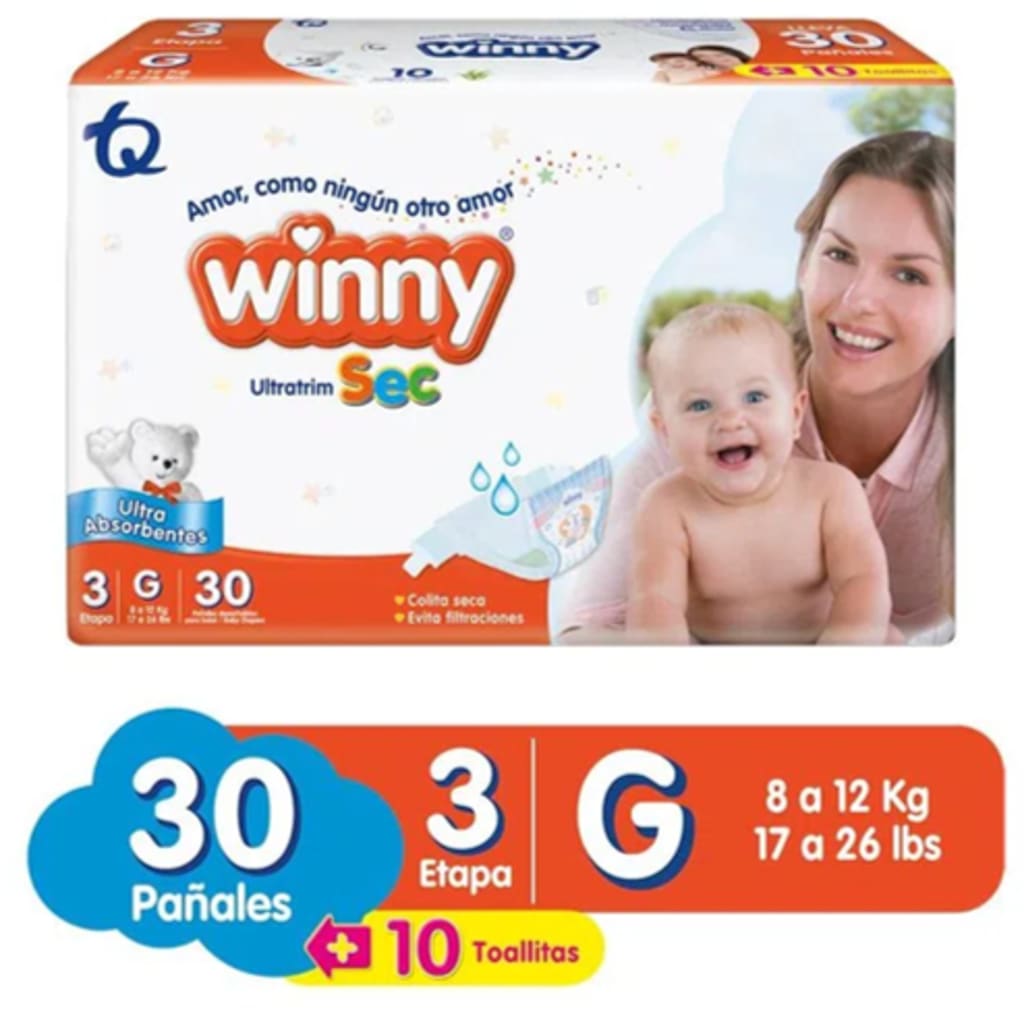 PAÑAL WINNY ULTRATRIM SEC ROJO E3 30 UNDS (CONEMP) x 8