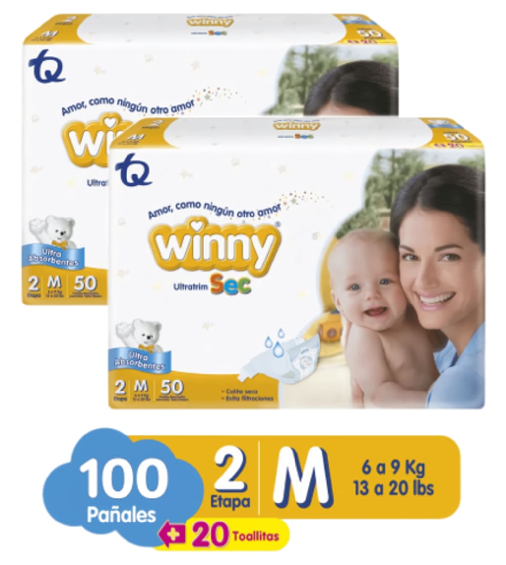 PAÑAL WINNY ULTRATRIM SEC AMARILLO E2 100 UNDS