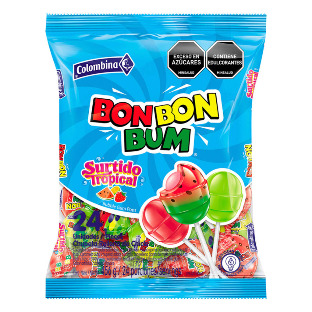 CHUPETA BONBONBUM COLOMBINA TROPICAL SURTIDO 24 UNDS