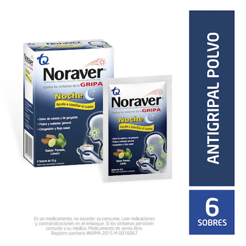 NORAVER GRIPA CALIENTE NOCHE PANELA LIMON x 6 SOBRES