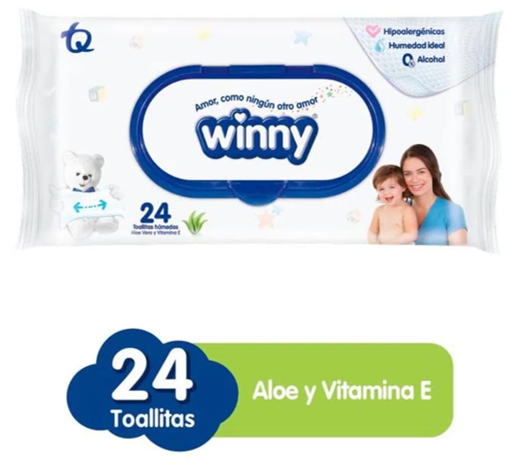 TOALLITAS WINNY ALOE VERA Y VIT E 24 UNDS x 6 PAQ x 8