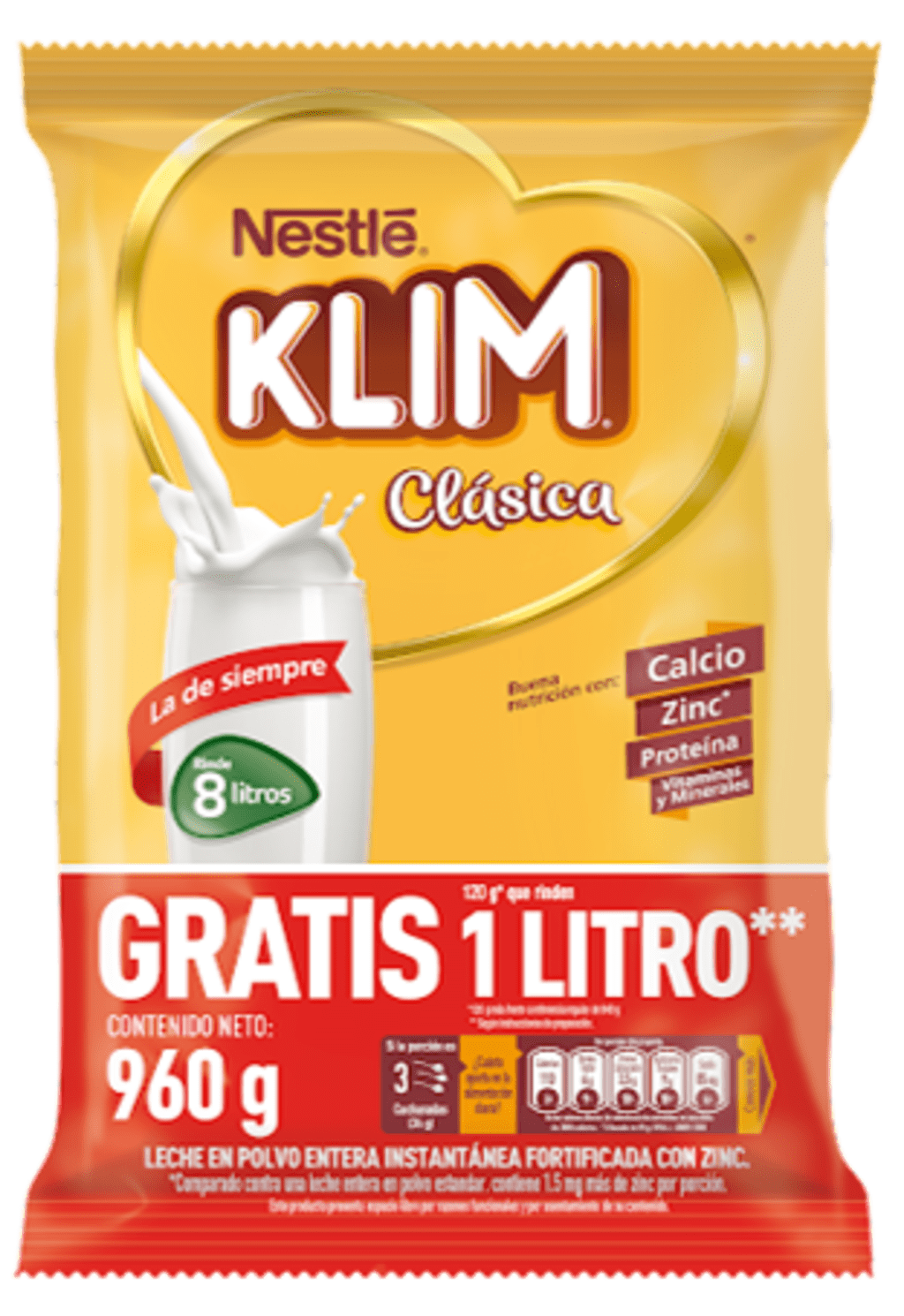 LECHE EN POLVO KLIM CLASICA BOLSA PAGUE 840 GRS LL 960 x 12