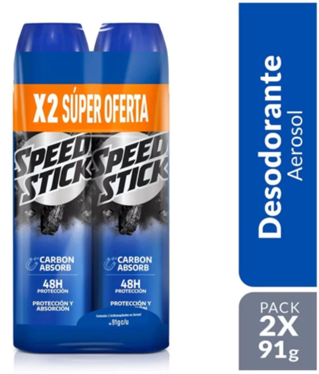 DESODORANTE SPEED STICK AEROSOL CARBON ABS x 2 (91 GR C/U)