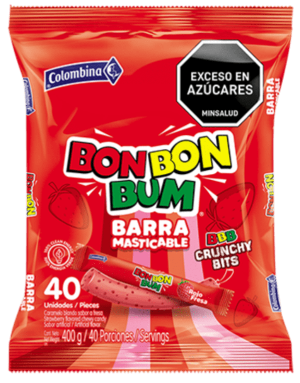 CONFITE BONBONBUM BARRA MASTICABLE CRUNCHY ROJO 40 UNDS