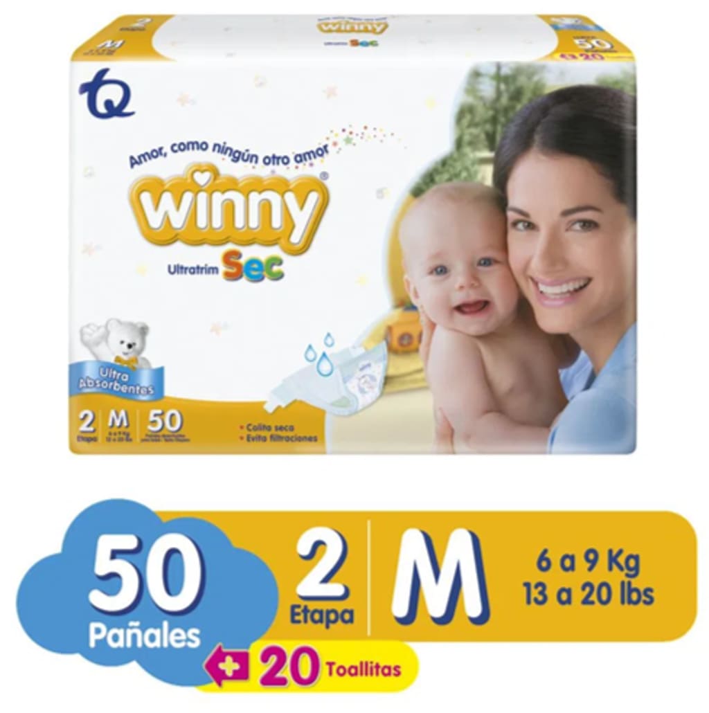 PAÑAL WINNY ULTRATRIM SEC AMARILLO E2 50 UNDS