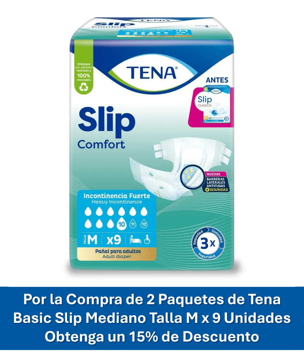 COMBO TENA BASIC SLIP MEDIANO (M) x 9 (2 PAQUETES 15% DCTO)