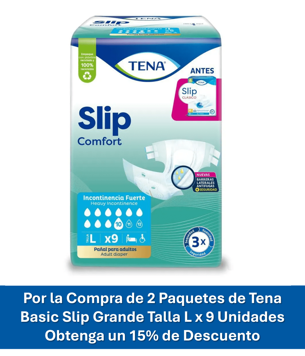 COMBO TENA BASIC SLIP GRANDE (L) x 9 (2 PAQUETES 15% DCTO)