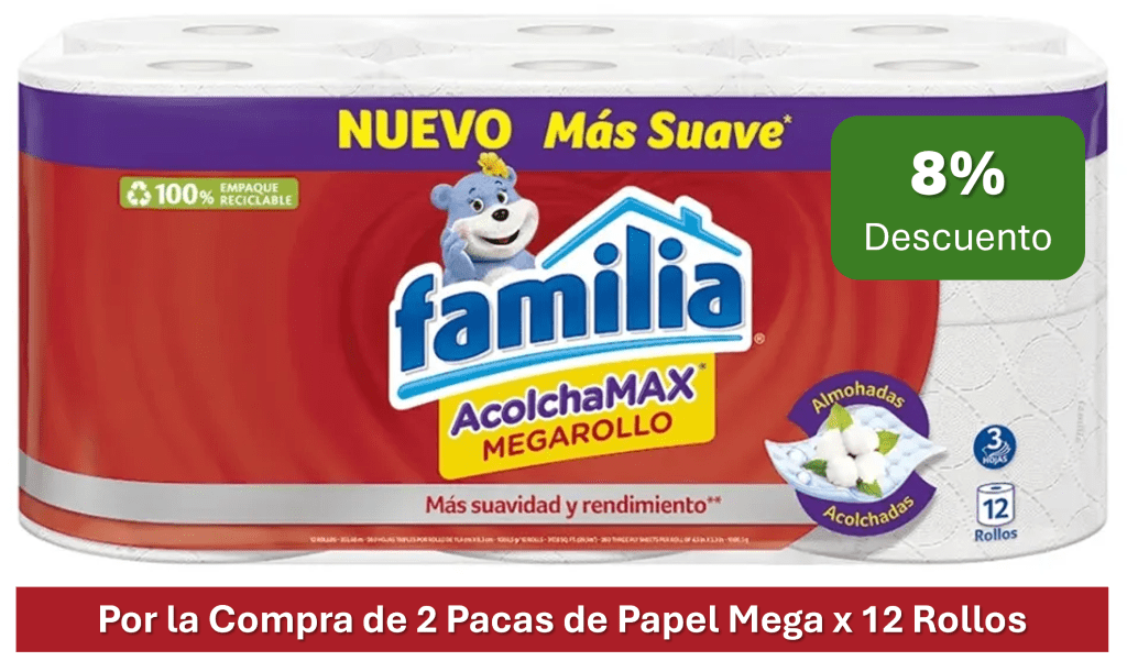 2 PACAS PAPEL FAMILIA MEGA x 12 x 4 PAQUETES (8% DSCTO)