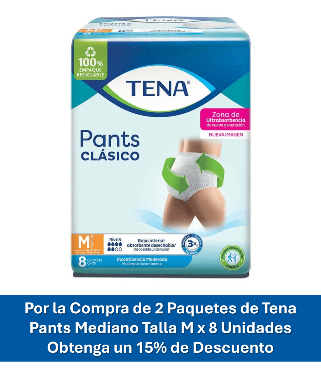 COMBO TENA PANTS MEDIANO (M) x 8 (2 PAQUETES 15% DCTO)