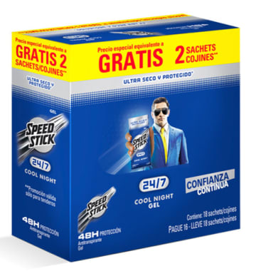 DESODORANTE SPEED STICK GEL COOL XTREME NIGHT MEN x 18 SOBRE