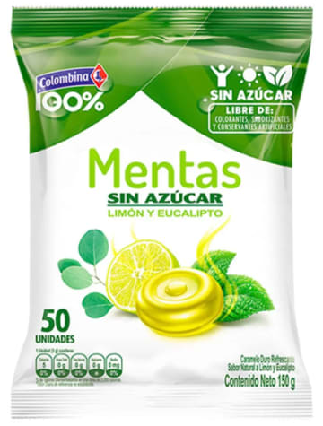 CONFITE MENTA COLOMBINA 100% SIN AZUCAR LIMON EUC 50 UN x 18