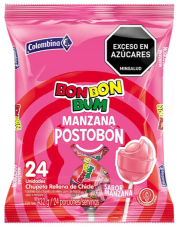 CHUPETA BONBONBUM COLOMBINA MANZANA POSTOBON 24 UNDS x 15