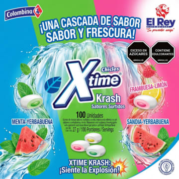 CHICLE XTIME RELLENO SURTIDO DISPLAY 100 UNDS