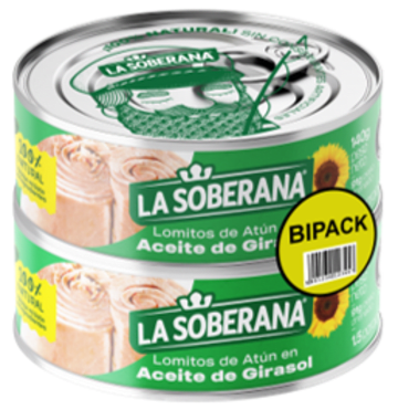 ATUN SOBERANA LOMITOS ACEITE DE GIRASOL 140 GRS x 2 $ESP