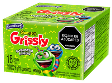 GOMAS GRISSLY MINI GUSANITOS ACIDOS 18 UNDS (216 GRS)