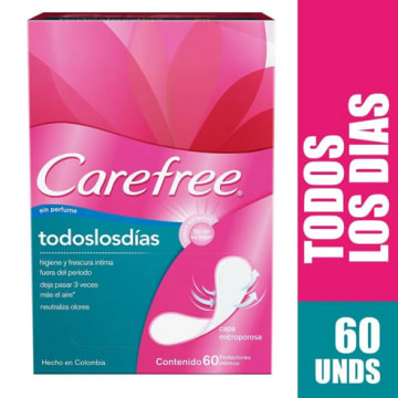 PROTECTOR CAREFREE TODOS LOS DIAS SIN PERFUME 60 UNDS