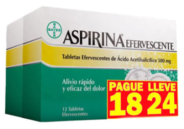 ASPIRINA EFERVESCENTE PLEGADIZA (PAGUE 18 LLEVE 24 TABLETAS)