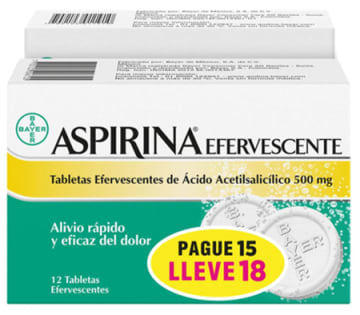 ASPIRINA EFERVESCENTE PLEGADIZA (PAGUE 15 LLEVE 18 TABLETAS)