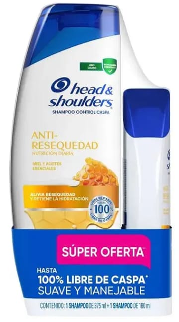CHAMPU H&S ANTIRESEQUEDAD CON MIEL 375 ML + 180 ML x 10