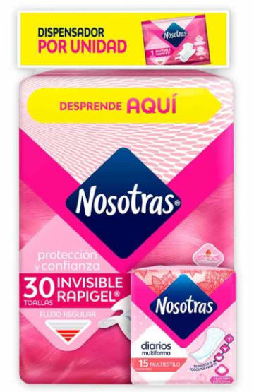 TOALLA NOSOTRAS INVISIBLE RAPIGEL 30 UNDS + 15 MULTIESTILO