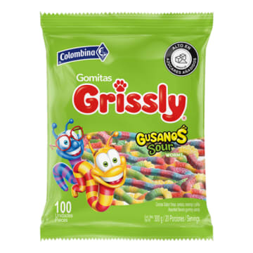GOMAS GRISSLY GUSANITOS BOLSA 250 GRS (100 UNDS) x 16