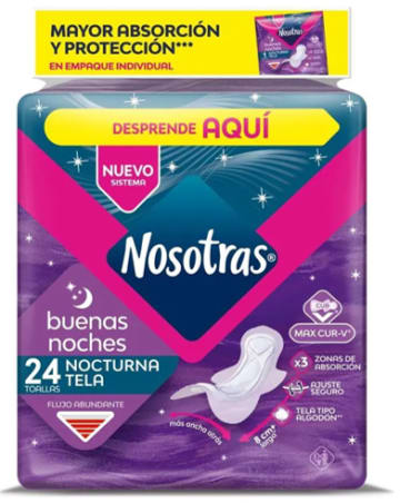TOALLA NOSOTRAS BUENAS NOCHES NOCTURNA TELA 24 UNDS