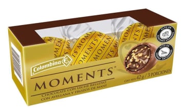 CHOCOLATINA MOMENTS RELLENAS COLOMBINA x 3 UND (42 GRS)