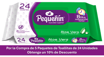 COMBO 5 TOALLITAS PEQUEÑIN ALOE NATURAL 24 UNDS (10% DCTO)