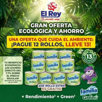PAPEL FAMILIA GREEN TRIPLE HOJA 1 ROLLO (PAGUE 12 LLEVE 13)