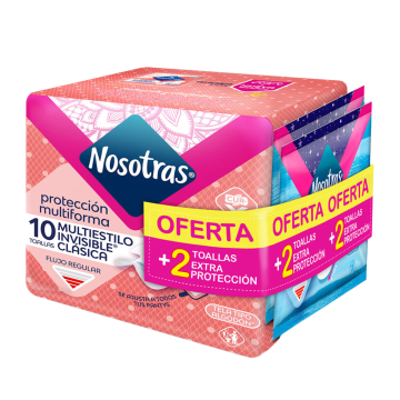 TOALLA NOSOTRAS INVISIBLE CLASICA MULTIEST 10 UNDS + 5