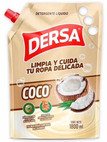 DETERGENTE LIQUIDO DERSA COCO ROPA DELIC DOYPACK 1800 ML x 6