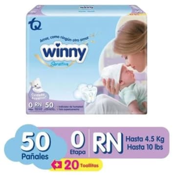 PAÑAL WINNY SENSITIVE RECIEN NACIDO E0 50 UNDS x 6