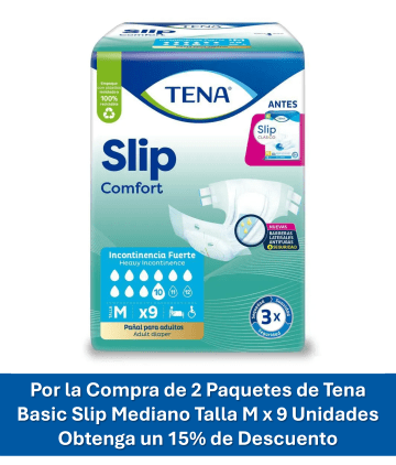 COMBO TENA BASIC SLIP MEDIANO (M) x 9 (2 PAQUETES 15% DCTO)