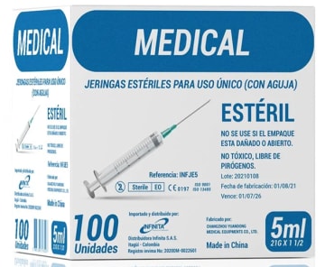 JERINGA DESECHABLE ESTERILIZADA INFINITA 5 ML x 100 UNDS