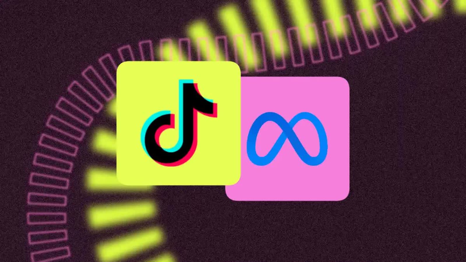 Logotipos de TikTok y Meta sobre un fondo gráfico oscuro, imagen oficial del Estudio de Social Ads 2026 de Metricool