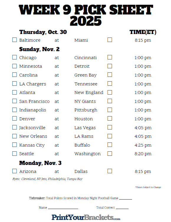 Predicciones y Análisis Detallados para la Semana 9 de la NFL