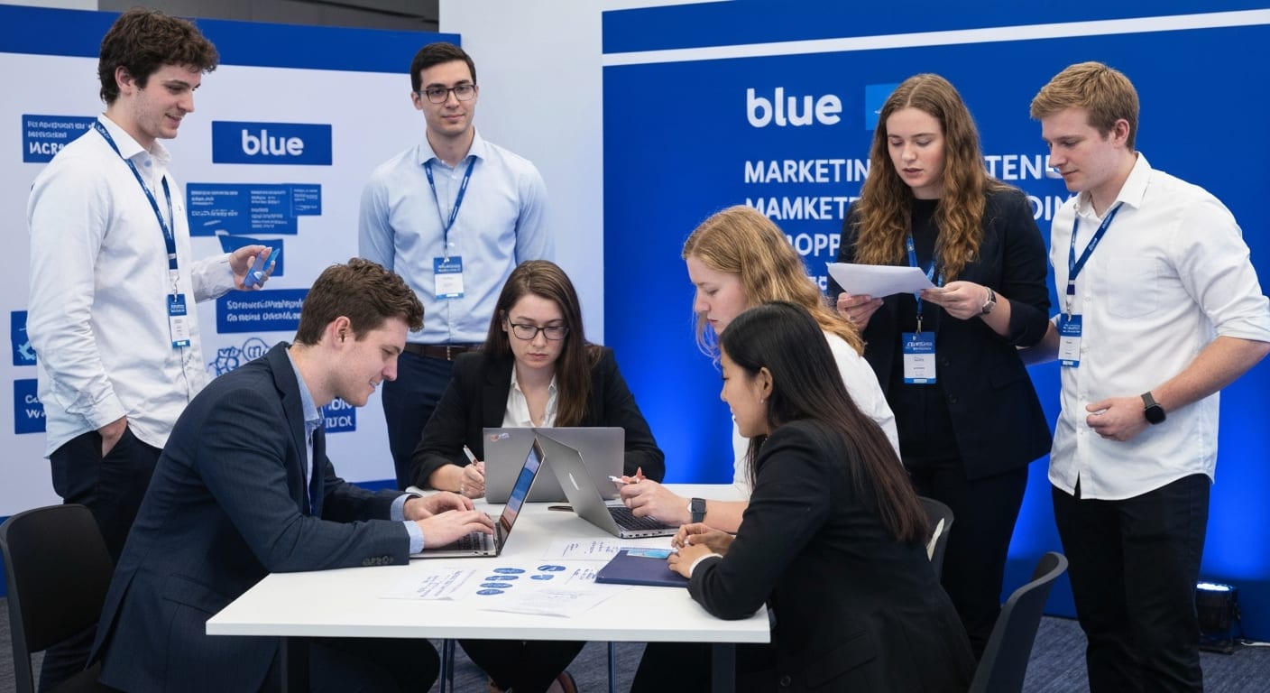 Estudiantes universitarios acuden a Blue para competencia de marketing