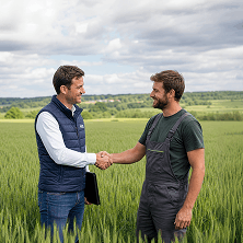 Un agriculteur et un technico-commercial échangent au champ