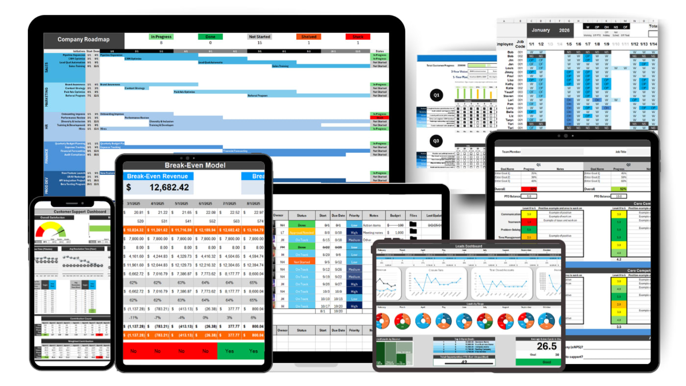 Preview of the Updoot Excel and Google Sheets business template toolkit