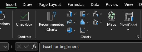 Chart options on the Excel Insert tab