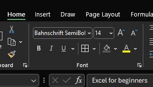 The Font group on the Excel Home tab with bold, italic, and underline buttons