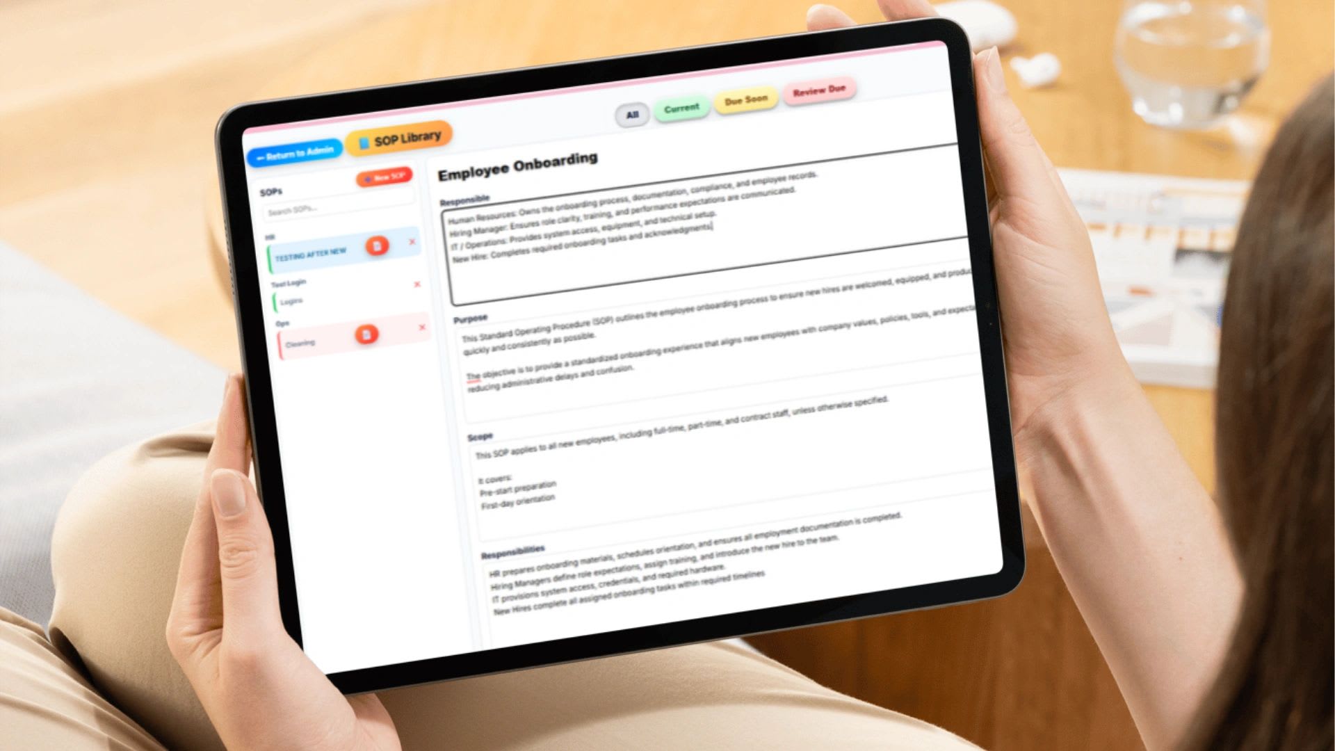 Organizing and tracking standard operating procedures