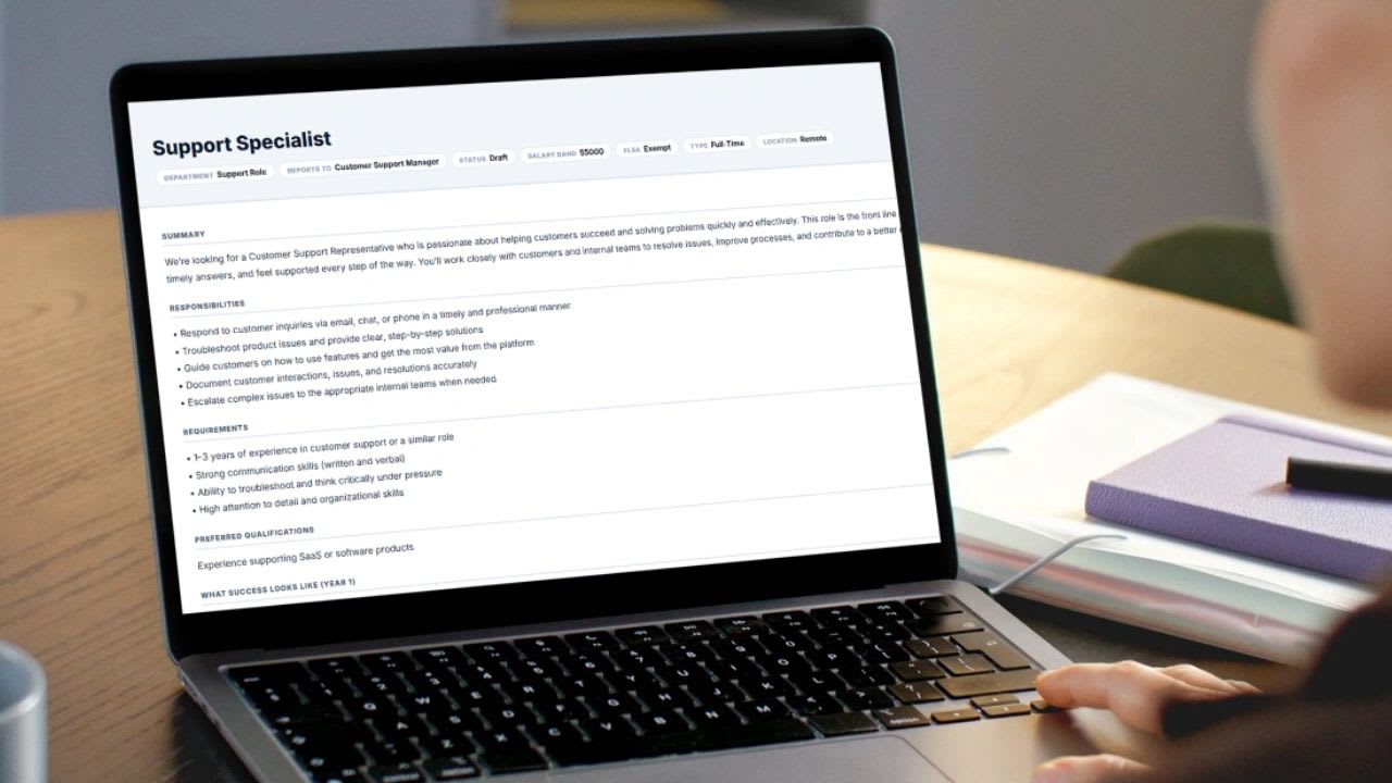 Job description format guide with fillable template
